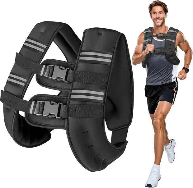 Weighted Vest for Woman Men,6lb/8lb/12lb/16lb/20Lb/25lb Weight Vest with Reflective Stripe Adjustable Buckle Strap Back Pocket Workout Strength Training Walking Jogging Running