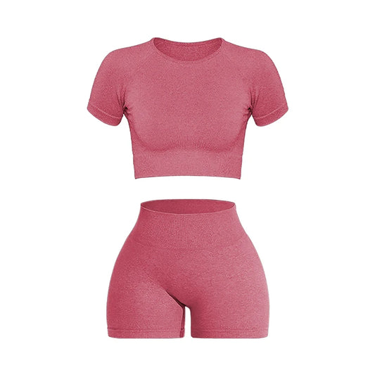 2PCS Women's Sports Yoga Set Seamless Ribbed Knitted Fitness Sportswear