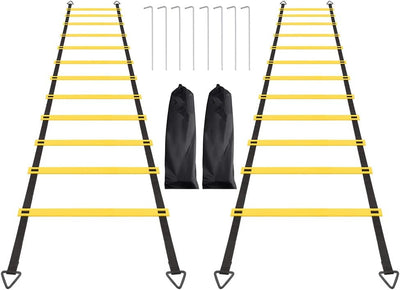 1/2/4 Pack 12 Rungs Agility Ladder Set, Training Ladder with Steel Stakes and Carry Bag for Soccer, Speed Fitness Feet Training