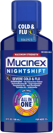 Mucinex Maximum Strength Fast-Max Cold & Flu and Nightshift, All-in-One Multi Symptom Relief Liquid, 6 Fl Oz - 2 Count (Pack of 1)