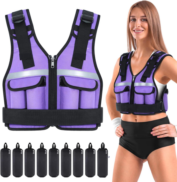 Sportneer Adjustable Weighted Vest Weights: 2-18 lbs/2-40 lbs Washable Weight Vest 16 In 1 Fast Adjust Rucking Vest for Women and Men Home Gym Workout Fitness Strength Training Vests