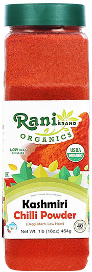 Rani Kashmiri Chilli Powder (Deggi Mirch, Low Heat) Ground Indian Spice 16oz (1lb) 454g PET Jar ~ All Natural | Salt-Free | Vegan | Kosher | Gluten Friendly