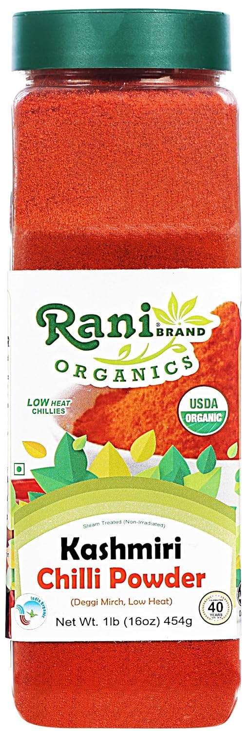 Rani Kashmiri Chilli Powder (Deggi Mirch, Low Heat) Ground Indian Spice 16oz (1lb) 454g PET Jar ~ All Natural | Salt-Free | Vegan | Kosher | Gluten Friendly