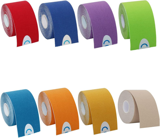 OBTANIM 4 Rolls Waterproof Breathable Kinesiology Tape, Athletic Elastic Kneepad Muscle Pain Relief Knee Taping for Gym Fitness Running Tennis Swimming Football (Black, Skin, Pink, Light Blue)