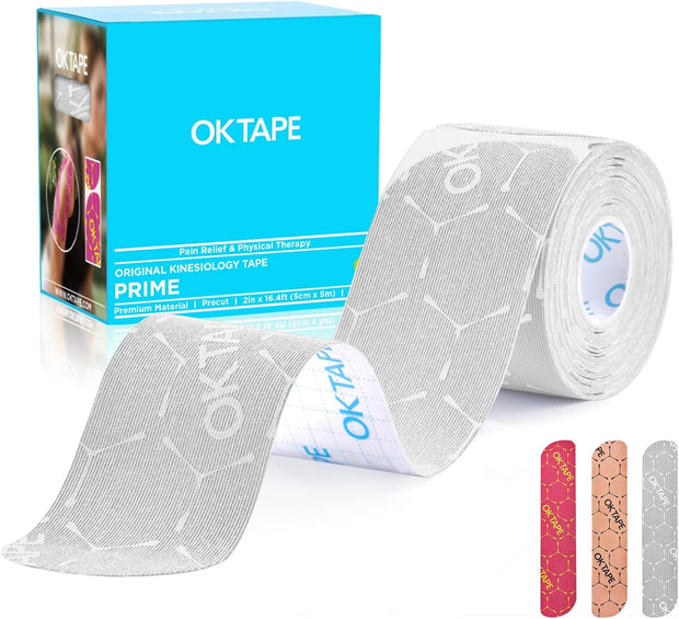 OK TAPE Synthetic Kinesiology Tape Precut Strips, Waterproof Kinesiology Athletic Tape for Joint & Muscle Support, Reflective and Durable Tape, 2in×16.4ft Roll 20PCS | Beige