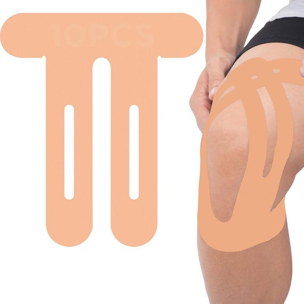 OK TAPE Nylon Kinesiology Tape for Knee, 10 Pcs Stretchable on Four Sides Precut Strips, Athletic Tape for Knee Support & Stability,Breathable and Hypoallergenic, Beige