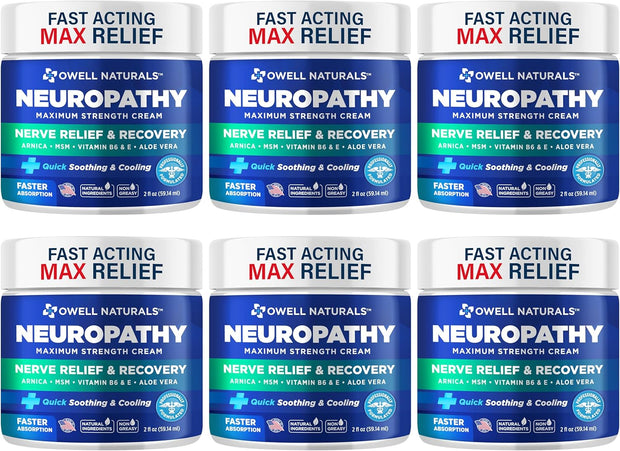 OWELL NATURALS Neuropathy Cream Extra Strength Nerve Relief Cream for Foot, Hands, Legs, Toes with Arnica, Vitamin B6, Aloe Vera, MSM - Made in USA