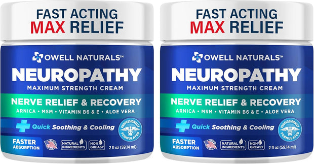OWELL NATURALS Neuropathy Cream Extra Strength Nerve Relief Cream for Foot, Hands, Legs, Toes with Arnica, Vitamin B6, Aloe Vera, MSM - Made in USA