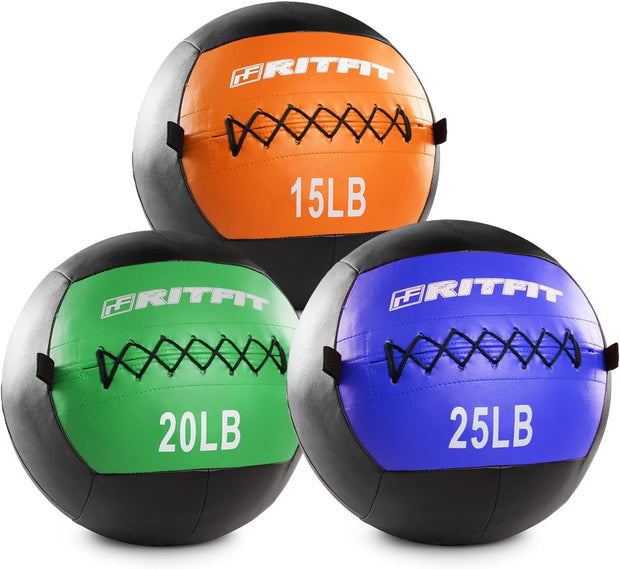 RitFit Medicine Ball / weight ball / Soft Medicine Ball / Wall Medicine Ball / Soft Wall Ball / Wall Ball set/ Medicine Balls for Exercise and Conditioning Workouts, Fitness Gym Equipment for Core Training and Cross Training (5/10/15/20/25/30 lbs)