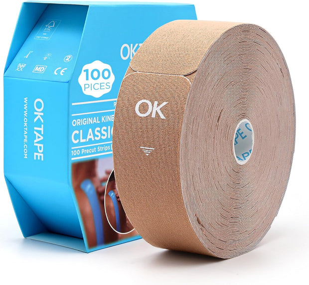 OK TAPE Kinesiology Tape Pre Cut Strips Bulk (150 PCS),Elastic Cotton Latex Free Hypoallergenic Athletic Tape Roll for Muscle Joint Knee,Waterproof k Tape 2in×10in/PCS