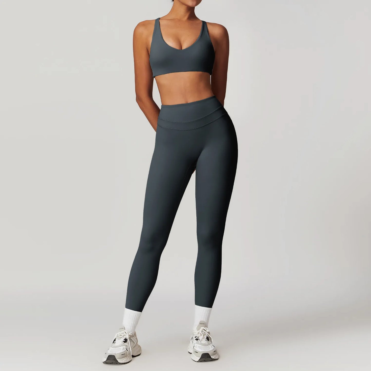 mikeyoga 2PCS Yoga Set Women Sportswear Workout Clothes Athletic Wear Gym Legging Fitness Bra Crop Top Short Sleeves Sports Suit