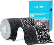 OK TAPE PRO Kinesiology Tape Uncut Roll, Elastic Physical Therapy Athletic Tape for Pain Relief, Muscle Support, Kinetic Tape, Water Resistant, 2in X 16.4ft -Black 2 Rolls