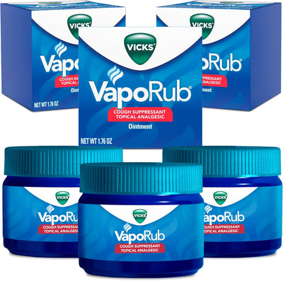Vicks VapoRub, Original, Cough Suppressant, Topical Chest Rub & Analgesic Ointment, Medicated Vicks Vapors, Relief from Cough Due to Cold, Aches & Pains, 1.76oz each (pack of 3)