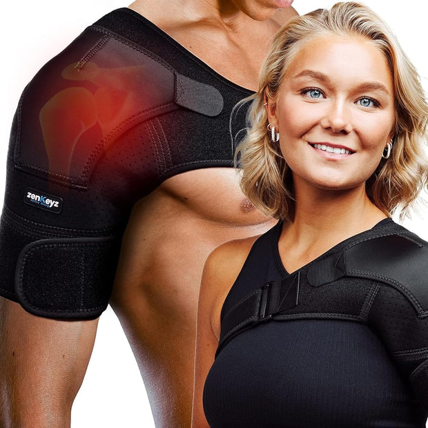 ZENKEYZ Shoulder Brace for Women & Men Rotator Cuff Support, Neoprene Stabilizer with Hot Cold Pack Pocket - Adjustable Arm Sling Shoulder Immobilizer, Left Right (Black, L/XL)