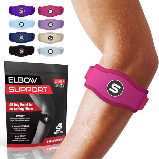 Sleeve Stars Tennis Elbow Brace for Women - Adjustable Tennis Elbow Strap, Golfers Elbow Brace for Men, Counterforce Brace for Tennis Elbow for Tendonitis Relief, Fits 9"-23" (Single/Black)