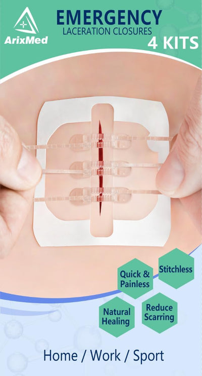 Zip Sutures Butterfly Bandaids, 4 Sets Emergency Wound Closures Device - Surgical Quality Laceration Repair Kit Without Stitches, Quick Clot Zip Sutures Laceration Kit