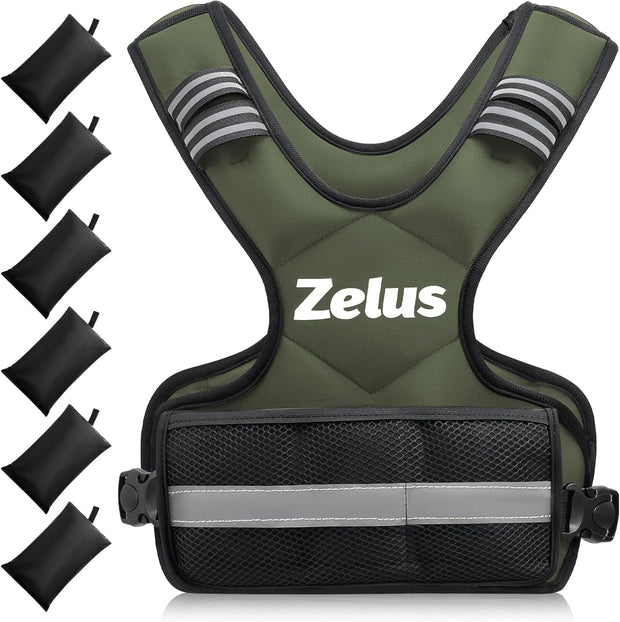 ZELUS Weighted Vest for Men and Women | 4-10lb/11-20lb/20-32lb Vest with 6 Ironsand Weights for Home Workouts | Adjustable Body Weight Vest Exercise Set for Cardio and Strength Training