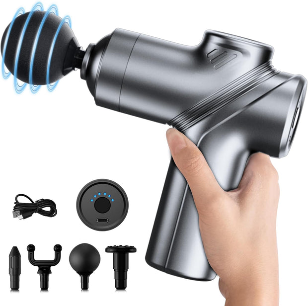 Massage Gun Deep Tissue, Silent Brushless Motor and Portable Massage Gun with 4 Interchangeable Heads for Deep Muscle Relief and Relaxation, Relax Gift