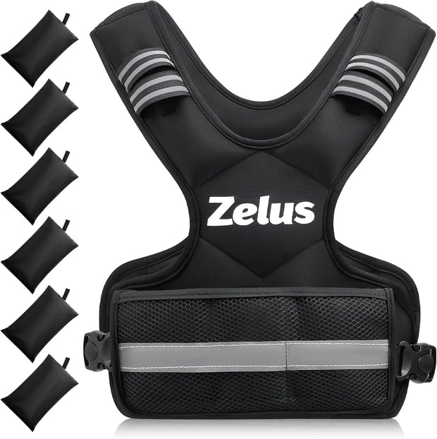 ZELUS Weighted Vest for Men and Women | 4-10lb/11-20lb/20-32lb Vest with 6 Ironsand Weights for Home Workouts | Adjustable Body Weight Vest Exercise Set for Cardio and Strength Training