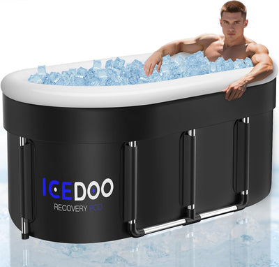 Upgraded 132-Gal Oval Ice Bath Tub with Air Ring, Portable Multi-Layered Cold Plunge Tub - Foldable & Inflatable, with Lid, for Athletes & Adults,Ideal for Home, Gym & Outdoor Use