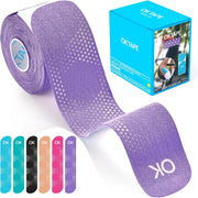 OK TAPE Synthetic Kinesiology Tape, 20 Strips Precut K Tape, Waterproof, Elastic Athletic Tape for Pain Relief & Muscle Support, Reflective Design, 2" x 10" -Purple