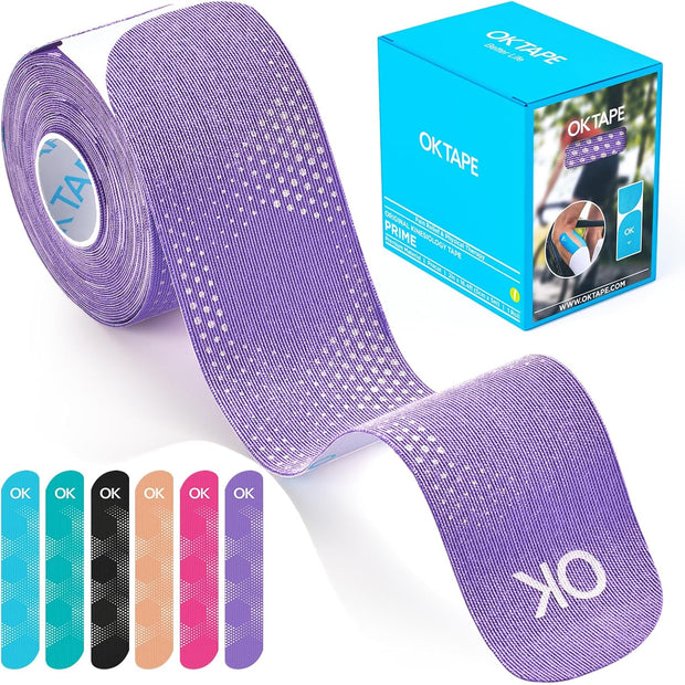 OK TAPE Synthetic Kinesiology Tape, 20 Strips Precut K Tape, Waterproof, Elastic Athletic Tape for Pain Relief & Muscle Support, Reflective Design, 2" x 10" -Beige