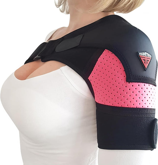 Shoulder Brace - Support & Injury Prevention Brace- Joint Pain Releaser- Shoulder Compression Wrap Strap - Adjustable Injury Accessories for Shoulders - Premium Quality Strap by FIGHTECH (Pink, L-XL)