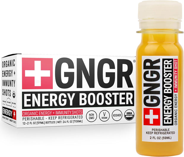 +GNGR Immunity Booster Organic Ginger and Turmeric Shot - Cold Pressed Ginger Shots with Turmeric, Cayenne Pepper, Orange, Lemon for All Natural Immune & Digestive Support (2 Oz, Pack of 12)