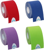 OBTANIM 4 Rolls Waterproof Breathable Kinesiology Tape, Athletic Elastic Kneepad Muscle Pain Relief Knee Taping for Gym Fitness Running Tennis Swimming Football (Black, Skin, Pink, Light Blue)