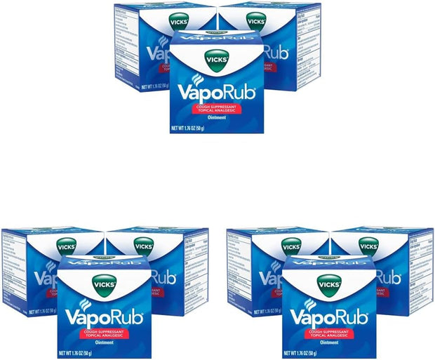Vicks VapoRub, Original, Cough Suppressant, Topical Chest Rub & Analgesic Ointment, Medicated Vicks Vapors, Relief from Cough Due to Cold, Aches & Pains, 1.76oz each (pack of 3)