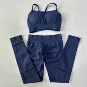 No Logo Seamless Yoga Set 2 Pieces Women Workout Set Scrunch Leggings Backless Sports Bra Fitness Top Gym Pants Clothes