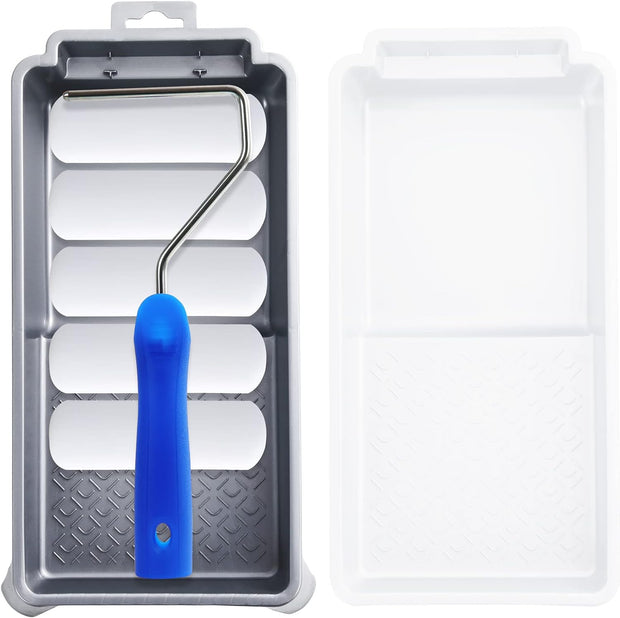 Mister Rui Foam Paint Roller, 8 Pack 4 Inch Paint Roller Kit, Complete 4" Mini Paint Roller Kit with Small Foam Paint Roller Covers, Frame, Tray and Liner for Professional Painting Results