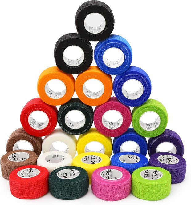 OK TAPE Self Adherent Cohesive Bandages Wrap - 12Packs, 2" x 5 Yards, Non-Woven Self Adhesive Bandage Wrap for Thumb, Finger, Wrist, Ankle, Vet Wrap Bandages Tape (Mixed Colors)