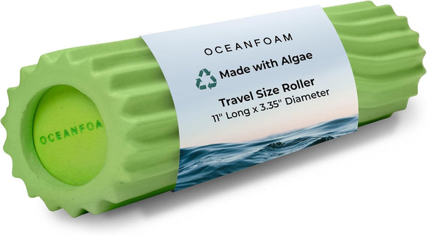 Oceanfoam Ripple Travel Foam Roller (11" x 3.35") Firm Mini Foam Roller for Physical Therapy, Deep Tissue Massage, Back Pain - High Density, Ergonomic Wave Textured - Yoga, Exercise (Black Marbled)