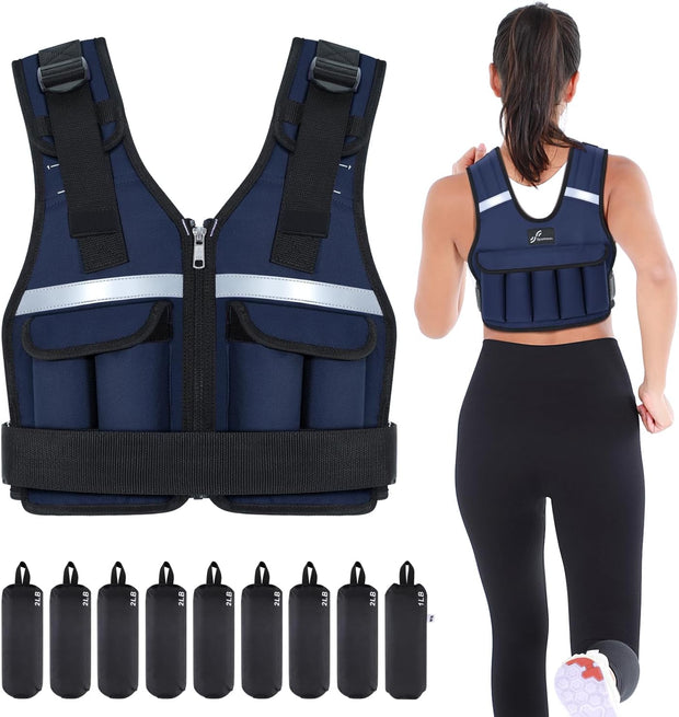 Sportneer Adjustable Weighted Vest Weights: 2-18 lbs/2-40 lbs Washable Weight Vest 16 In 1 Fast Adjust Rucking Vest for Women and Men Home Gym Workout Fitness Strength Training Vests