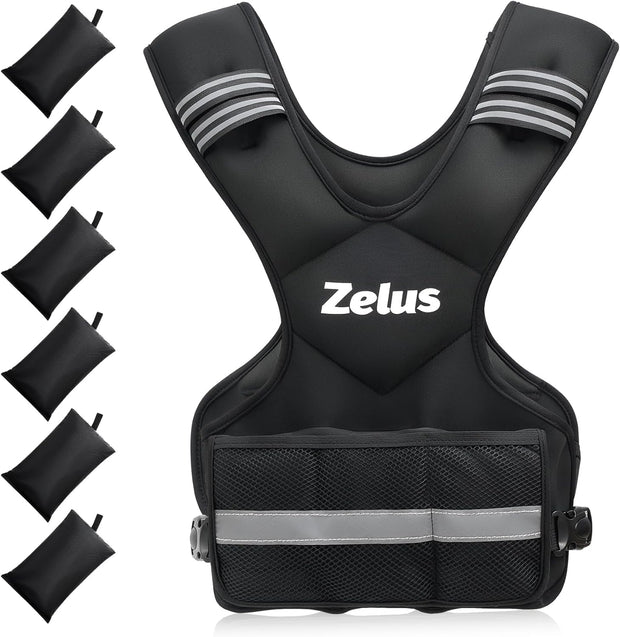 ZELUS Weighted Vest for Men and Women | 4-10lb/11-20lb/20-32lb Vest with 6 Ironsand Weights for Home Workouts | Adjustable Body Weight Vest Exercise Set for Cardio and Strength Training