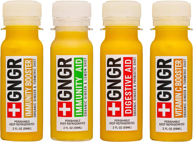 +GNGR Immunity Booster Organic Ginger and Turmeric Shot - Cold Pressed Ginger Shots with Turmeric, Cayenne Pepper, Orange, Lemon for All Natural Immune & Digestive Support (2 Oz, Pack of 12)
