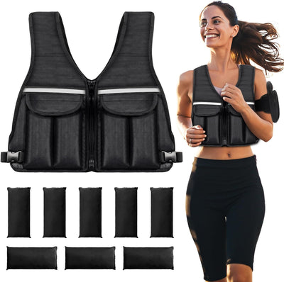 Prodigen Adjustable Weighted Vest, 0-10 lb/0-12 lb/0-18 lb Weight Vest for Women and Man with 8 Removable Sandbag and Pocket | Weighted Vest for Walking, Running, Weight Loss, Strength Training