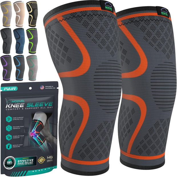 Modvel Compression Knee Brace for Women & Men, 2-Pack Knee Brace for Running Knee Pain, Knee Support Compression Sleeve, Workout Sports Knee Braces for Meniscus Tear, ACL & Arthritis Pain Relief