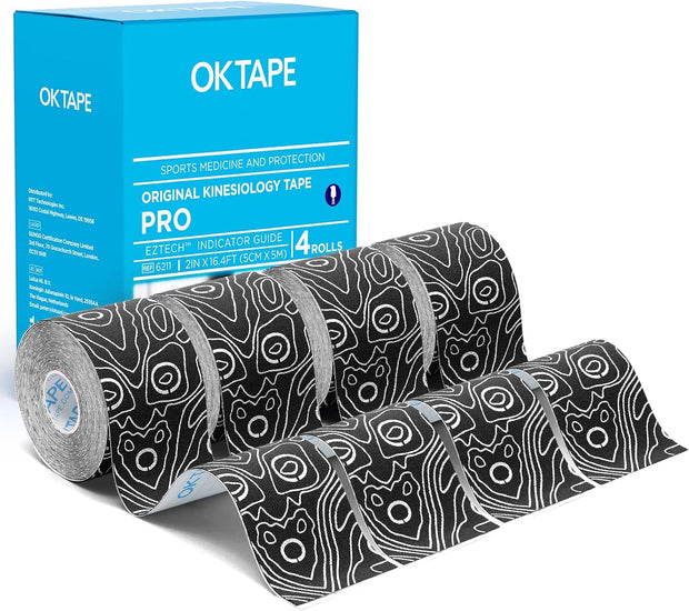 OK TAPE PRO Kinesiology Tape Uncut Roll, Elastic Physical Therapy Athletic Tape for Pain Relief, Muscle Support, Kinetic Tape, Water Resistant, 2in X 16.4ft -Black Gray