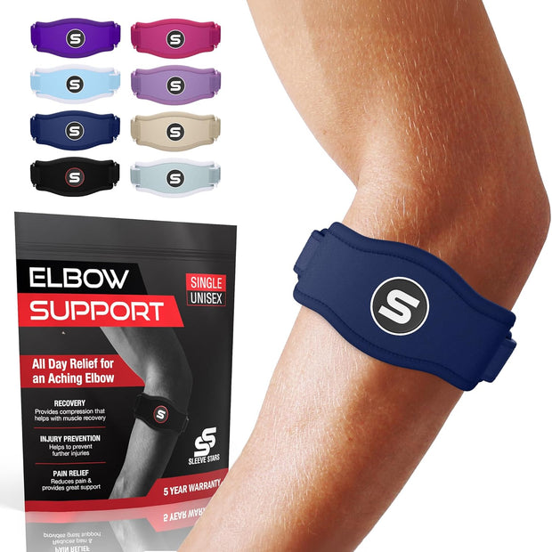 Sleeve Stars Tennis Elbow Brace for Women - Adjustable Tennis Elbow Strap, Golfers Elbow Brace for Men, Counterforce Brace for Tennis Elbow for Tendonitis Relief, Fits 9"-23" (Single/Black)