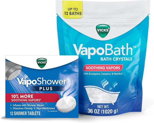 Vicks, VapoShower Plus, Shower Steamers, Eucalyptus Shower Steamer & Menthol Scent, Clean Dissolving Vapor Shower Tablets, Aromatherapy Shower Steamer & Shower Bombs, 12 count