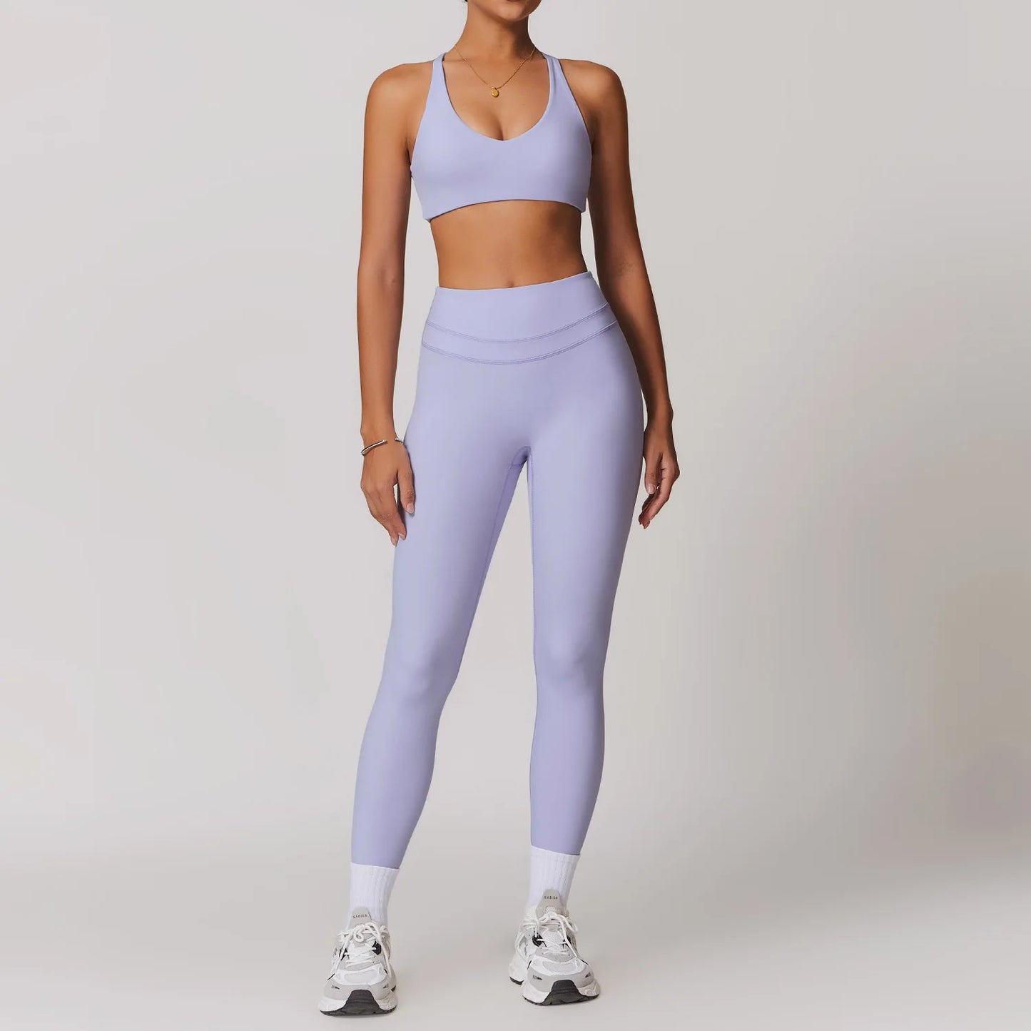 mikeyoga 2PCS Yoga Set Women Sportswear Workout Clothes Athletic Wear Gym Legging Fitness Bra Crop Top Short Sleeves Sports Suit