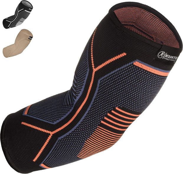 Kunto Fitness Elbow Brace Compression Support Sleeve (Shipped From USA) for Tendonitis, Tennis Elbow, Golf Elbow Treatment - Reduce Joint Pain During Any Activity!