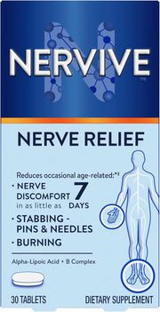 Nervive Nerve Relief, Reduces Occasional Nerve Discomfort in as Little as 7 Days, Stabbing/Pins and Needles, Burning in Hands and Feet*†, Alpha Lipoic Acid, B Vitamins, Turmeric, Ginger, 30 Tablets