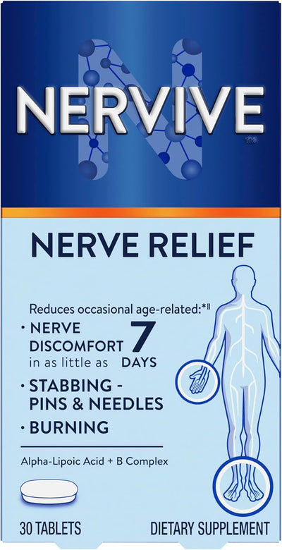 Nervive Nerve Relief, Reduces Occasional Nerve Discomfort in as Little as 7 Days, Stabbing/Pins and Needles, Burning in Hands and Feet*†, Alpha Lipoic Acid, B Vitamins, Turmeric, Ginger, 30 Tablets