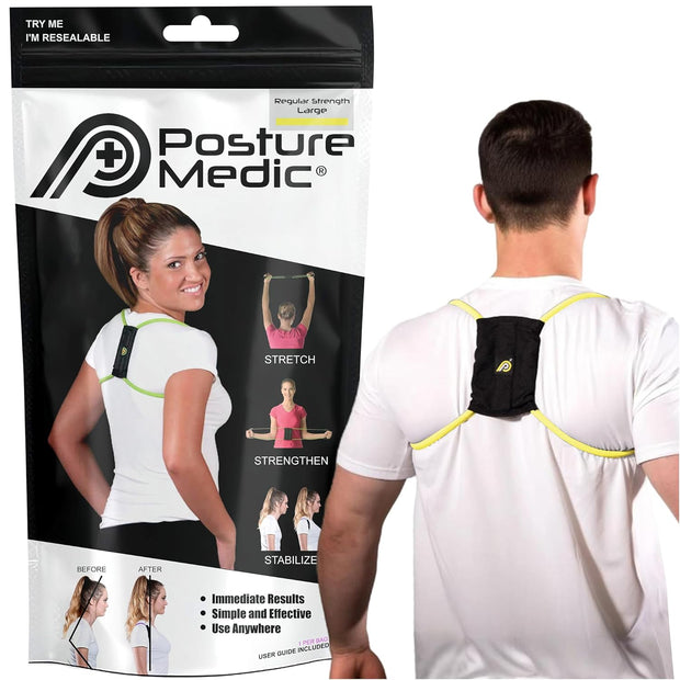 PRIMEKINETIX PostureMedic Dynamic Posture Brace for Neck and Back Support -For Enhanced Shoulder Alignment, Posture Improvement & Stretching- M(Blue)
