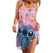 New Summer Girls Disney Stitch Women Fashion Sling Dress Women Sexy Loose Seaside Beach Clothing Cool Sleeveless Dress Quick Dry