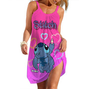 New Summer Girls Disney Stitch Women Fashion Sling Dress Women Sexy Loose Seaside Beach Clothing Cool Sleeveless Dress Quick Dry