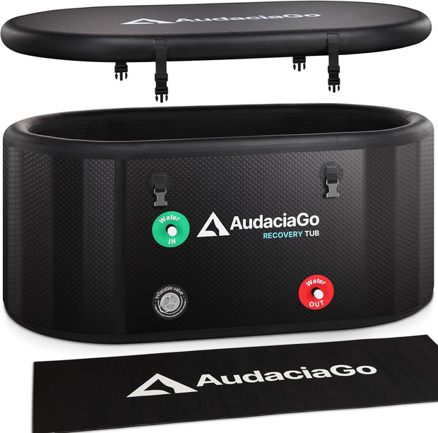 XXL Ice Bath Tub for Athletes, Compatible with Water Chillers, 216-Gallon Inflatable Cold Plunge Tub with Insulated Lid, Thermometer, Water-Absorbent Mat, Portable for Outdoor & Indoor Recovery